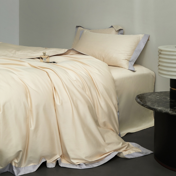 柔觉家纺 新款50*50双股长绒棉纯色拼角四件套 雅-芝士黄