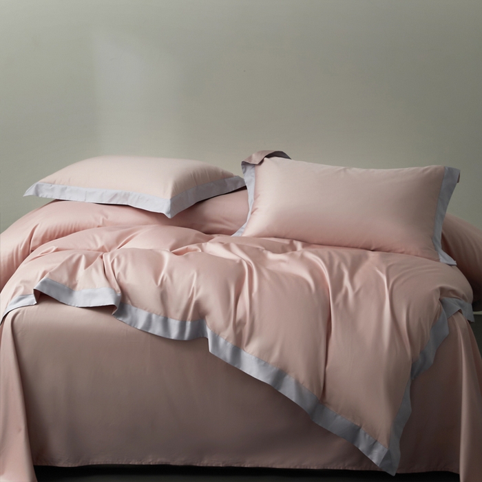 91家纺网 家纺一手货源 找家纺 柔觉家纺 新款50*50双股长绒棉纯色拼角四件套 雅-钻粉色