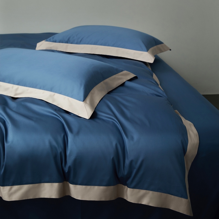 91家纺网 家纺一手货源 找家纺 柔觉家纺 新款50*50双股长绒棉纯色拼角四件套 雅-宾利金