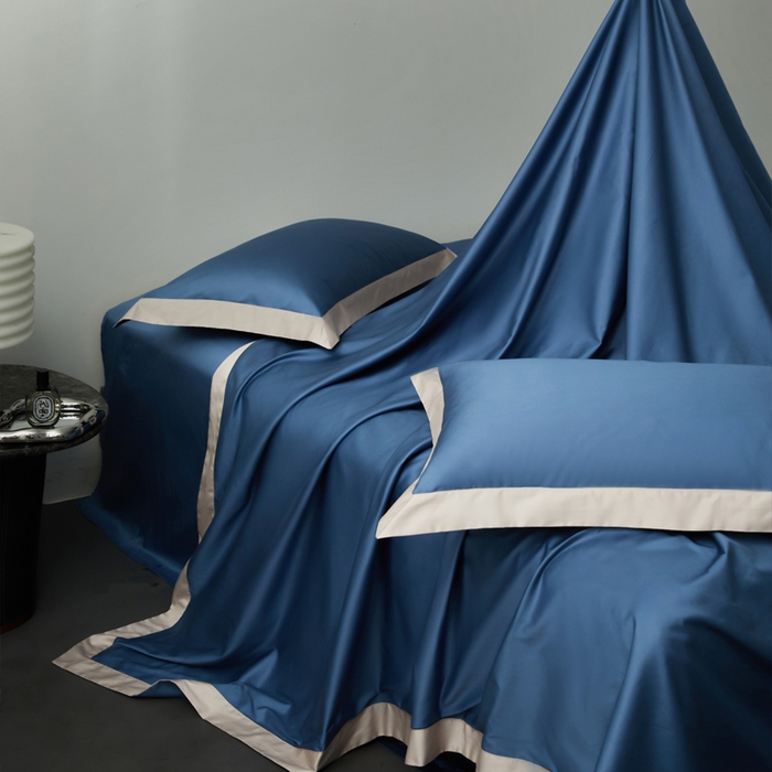 91家纺网 家纺一手货源 找家纺 柔觉家纺 新款50*50双股长绒棉纯色拼角四件套 雅-宾利金