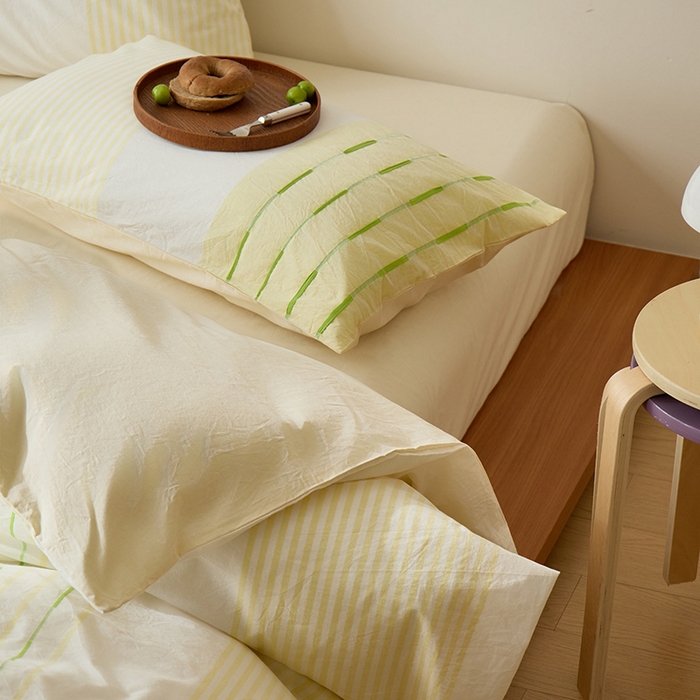 91家纺网 家纺一手货源 找家纺 Mr.pig猪先生水洗棉 2025新款全棉色织立体四件套 绿黄