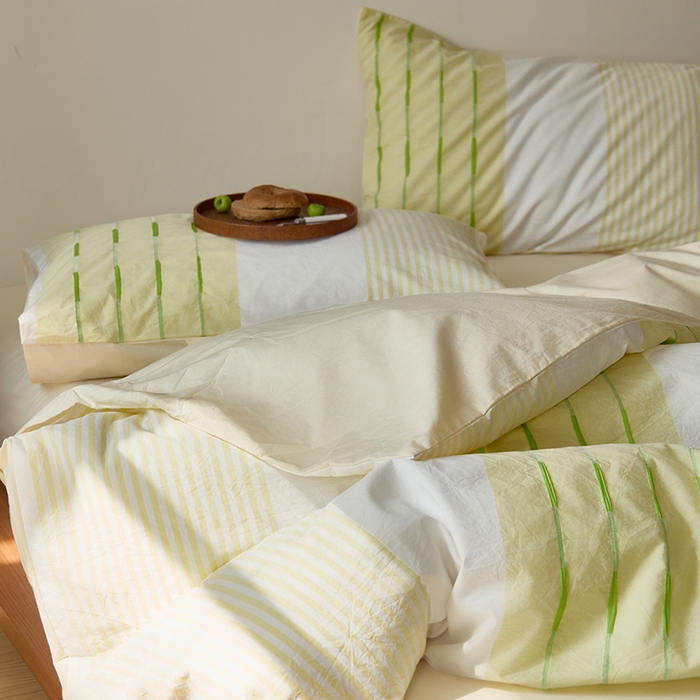 91家纺网 家纺一手货源 找家纺 Mr.pig猪先生水洗棉 2025新款全棉色织立体四件套 绿黄