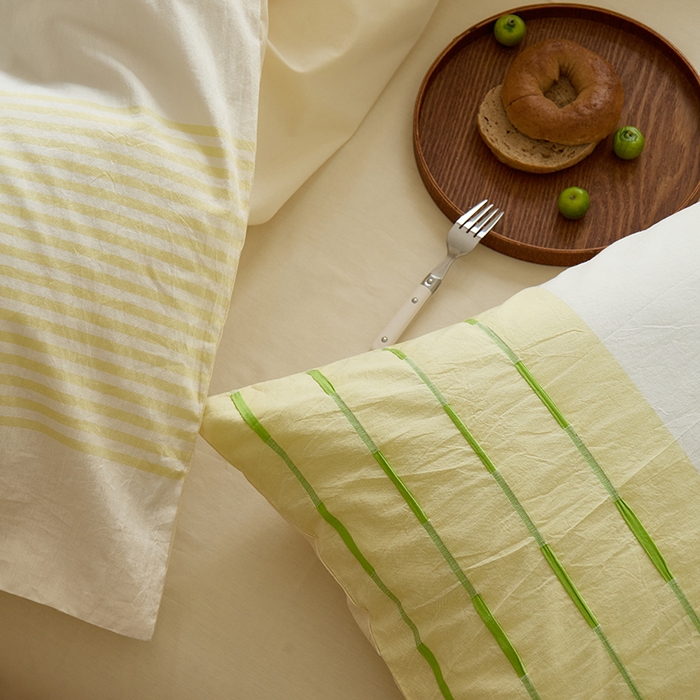 91家纺网 家纺一手货源 找家纺 Mr.pig猪先生水洗棉 2025新款全棉色织立体四件套 绿黄