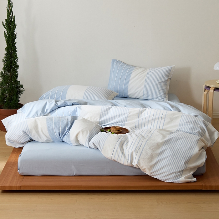 91家纺网 家纺一手货源 找家纺 Mr.pig猪先生水洗棉 2025新款全棉色织立体四件套 嫩蓝