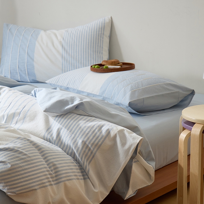 91家纺网 家纺一手货源 找家纺 Mr.pig猪先生水洗棉 2025新款全棉色织立体四件套 嫩蓝