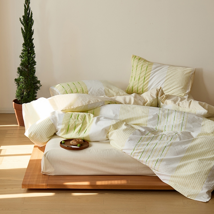 Mr.pig猪先生水洗棉 2025新款全棉色织立体四件套 绿黄