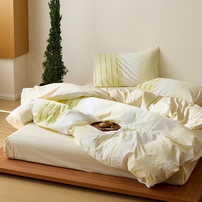 91家纺网 家纺一手货源 找家纺 Mr.pig猪先生水洗棉 2025新款全棉色织立体四件套 绿黄