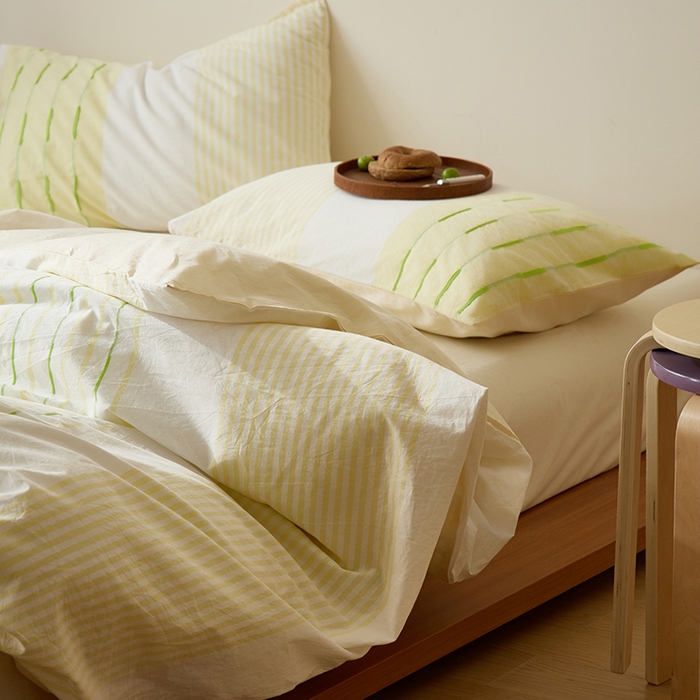 91家纺网 家纺一手货源 找家纺 Mr.pig猪先生水洗棉 2025新款全棉色织立体四件套 绿黄