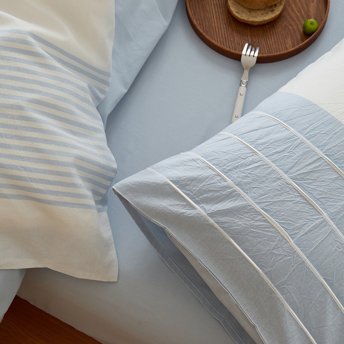 91家纺网 家纺一手货源 找家纺 Mr.pig猪先生水洗棉 2025新款全棉色织立体四件套 嫩蓝