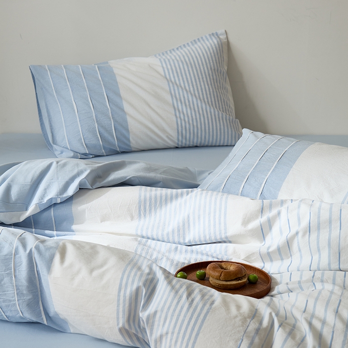 91家纺网 家纺一手货源 找家纺 Mr.pig猪先生水洗棉 2025新款全棉色织立体四件套 嫩蓝