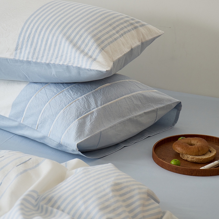 91家纺网 家纺一手货源 找家纺 Mr.pig猪先生水洗棉 2025新款全棉色织立体四件套 嫩蓝