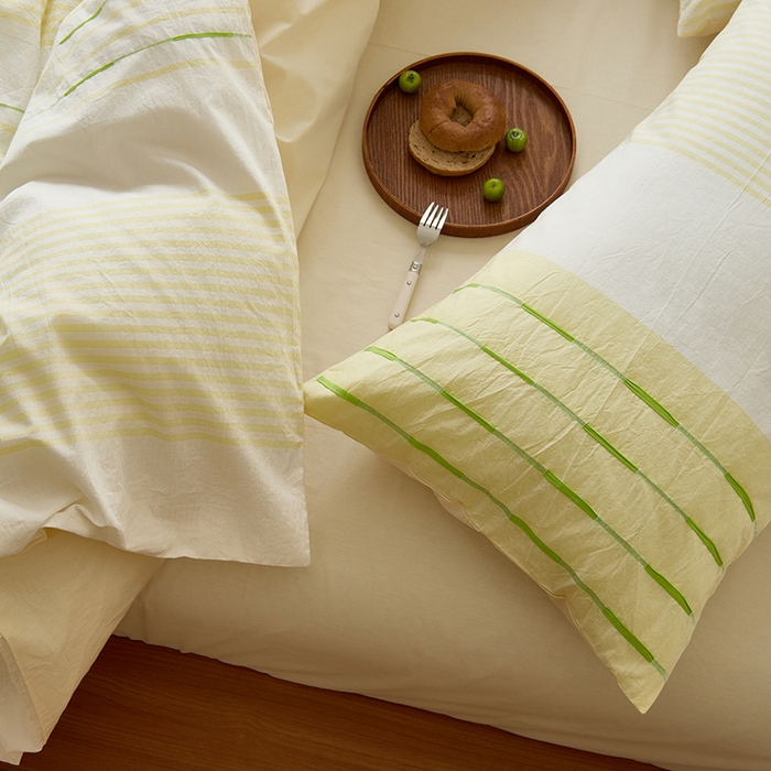 91家纺网 家纺一手货源 找家纺 Mr.pig猪先生水洗棉 2025新款全棉色织立体四件套 绿黄