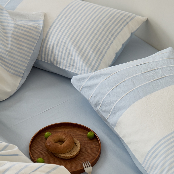 91家纺网 家纺一手货源 找家纺 Mr.pig猪先生水洗棉 2025新款全棉色织立体四件套 嫩蓝