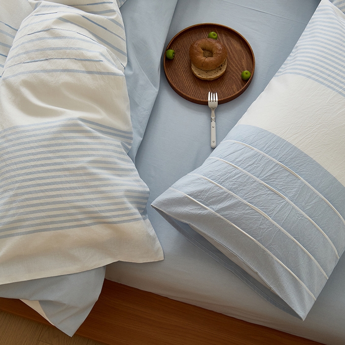 91家纺网 家纺一手货源 找家纺 Mr.pig猪先生水洗棉 2025新款全棉色织立体四件套 嫩蓝