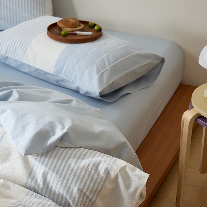 91家纺网 家纺一手货源 找家纺 Mr.pig猪先生水洗棉 2025新款全棉色织立体四件套 嫩蓝