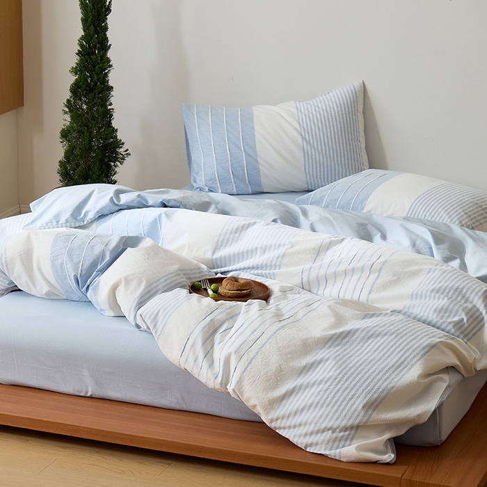 91家纺网 家纺一手货源 找家纺 Mr.pig猪先生水洗棉 2025新款全棉色织立体四件套 嫩蓝