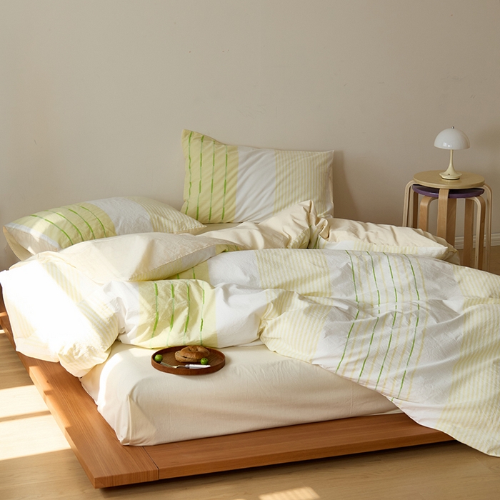 91家纺网 家纺一手货源 找家纺 Mr.pig猪先生水洗棉 2025新款全棉色织立体四件套 绿黄