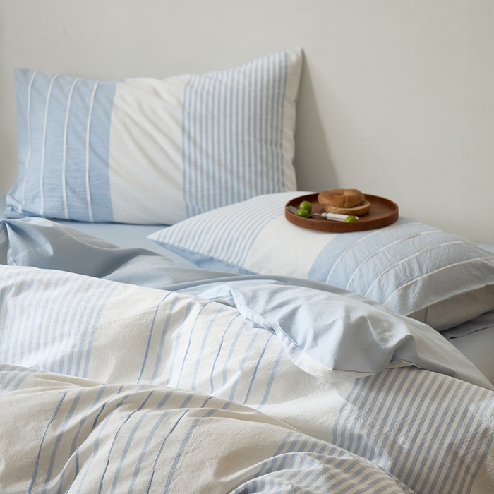 91家纺网 家纺一手货源 找家纺 Mr.pig猪先生水洗棉 2025新款全棉色织立体四件套 嫩蓝