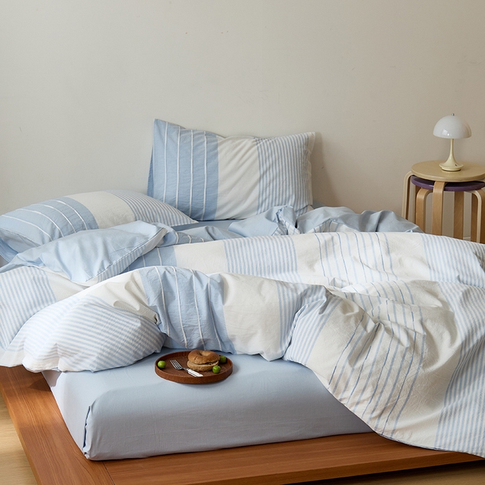 91家纺网 家纺一手货源 找家纺 Mr.pig猪先生水洗棉 2025新款全棉色织立体四件套 嫩蓝