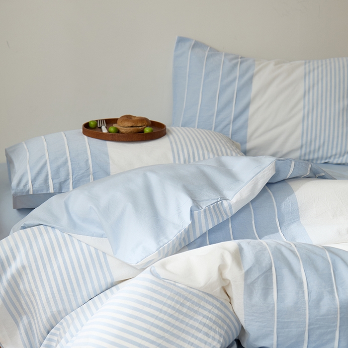 91家纺网 家纺一手货源 找家纺 Mr.pig猪先生水洗棉 2025新款全棉色织立体四件套 嫩蓝