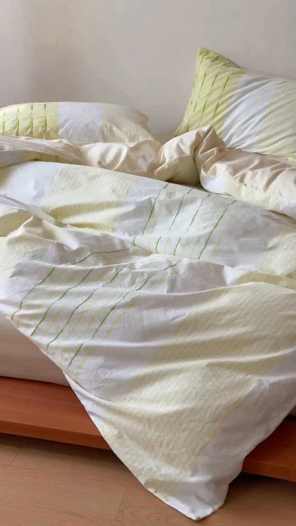 91家纺网 家纺一手货源 找家纺 Mr.pig猪先生水洗棉 2025新款全棉色织立体四件套 绿黄