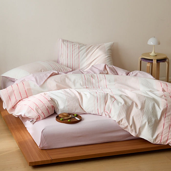 91家纺网 家纺一手货源 找家纺 Mr.pig猪先生水洗棉 2025新款全棉色织立体四件套 素雅粉