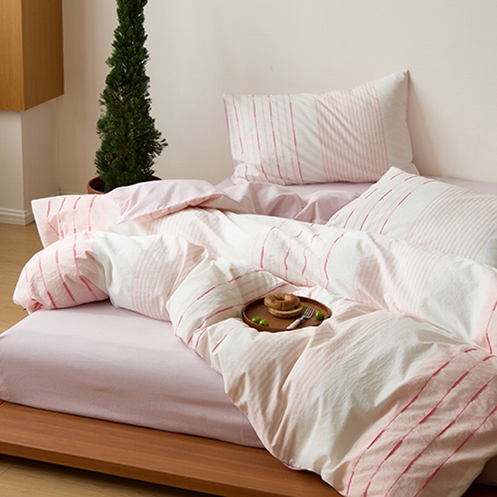 91家纺网 家纺一手货源 找家纺 Mr.pig猪先生水洗棉 2025新款全棉色织立体四件套 素雅粉