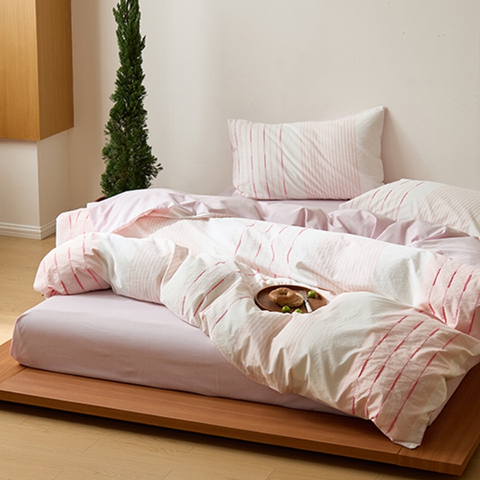 91家纺网 家纺一手货源 找家纺 Mr.pig猪先生水洗棉 2025新款全棉色织立体四件套 素雅粉