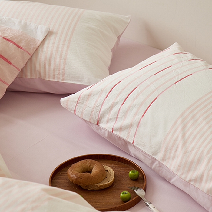 91家纺网 家纺一手货源 找家纺 Mr.pig猪先生水洗棉 2025新款全棉色织立体四件套 素雅粉