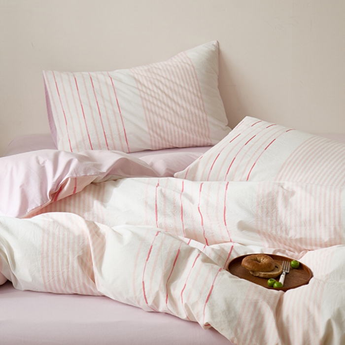 91家纺网 家纺一手货源 找家纺 Mr.pig猪先生水洗棉 2025新款全棉色织立体四件套 素雅粉