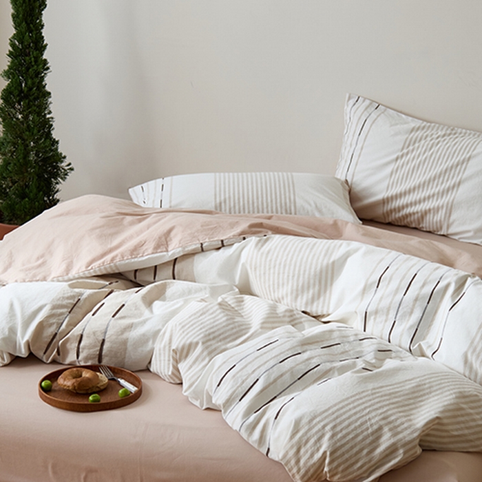 91家纺网 家纺一手货源 找家纺 Mr.pig猪先生水洗棉 2025新款全棉色织立体四件套 气质咖