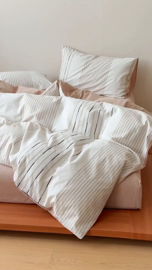 91家纺网 家纺一手货源 找家纺 Mr.pig猪先生水洗棉 2025新款全棉色织立体四件套 气质咖