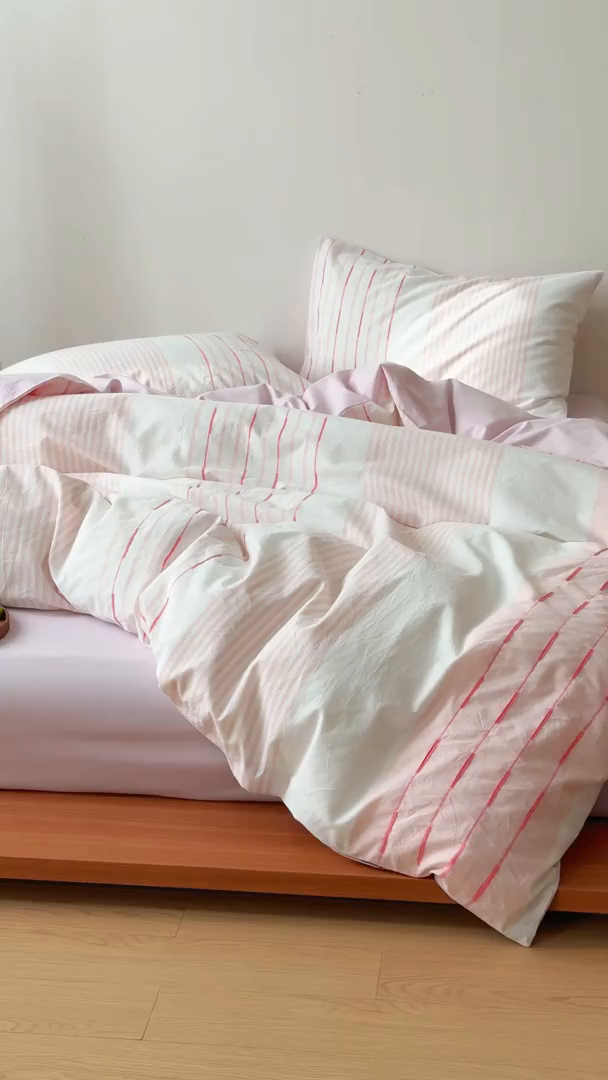 91家纺网 家纺一手货源 找家纺 Mr.pig猪先生水洗棉 2025新款全棉色织立体四件套 素雅粉