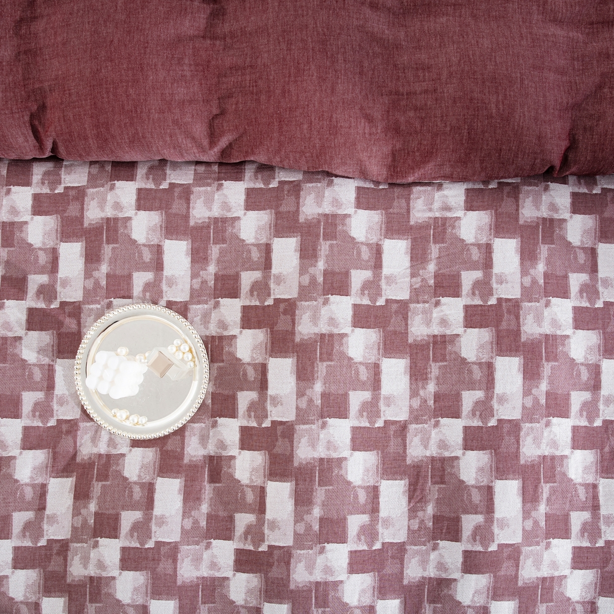 91家纺网 家纺一手货源 找家纺 双层纱家居 2025新款全棉色织提花四件套-都市万象 都市万象-豆沙