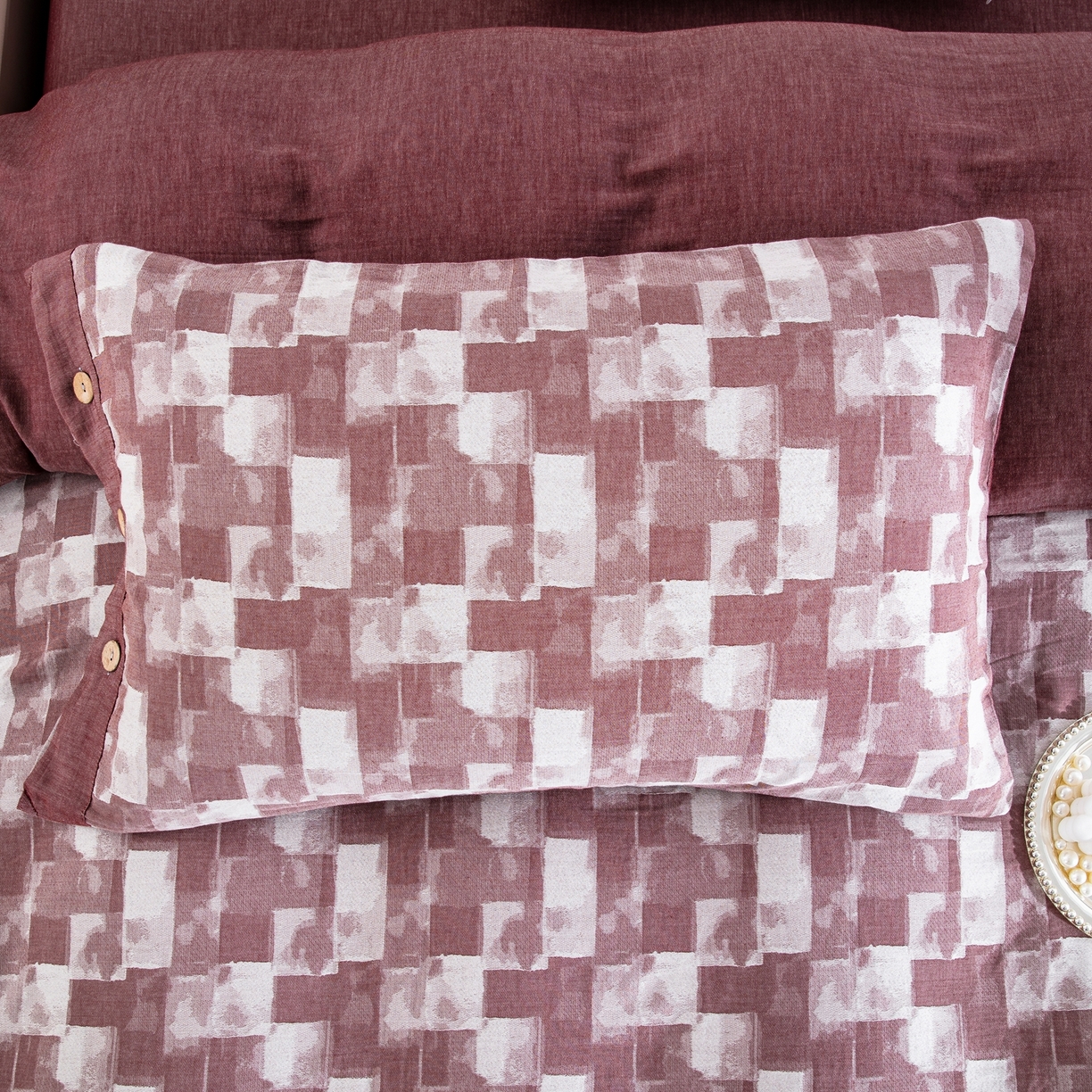 91家纺网 家纺一手货源 找家纺 双层纱家居 2025新款全棉色织提花四件套-都市万象 都市万象-豆沙