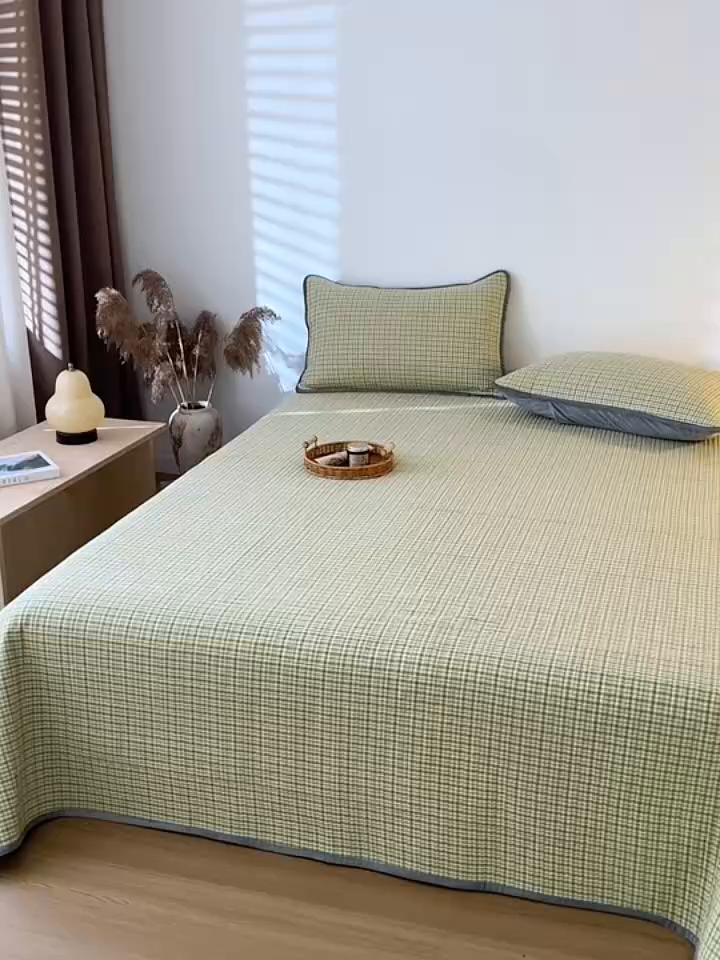 91家纺网 家纺一手货源 找家纺 简宜家居（朝初家纺） 2025新款全棉纯棉色织水洗棉床盖 华夫格青