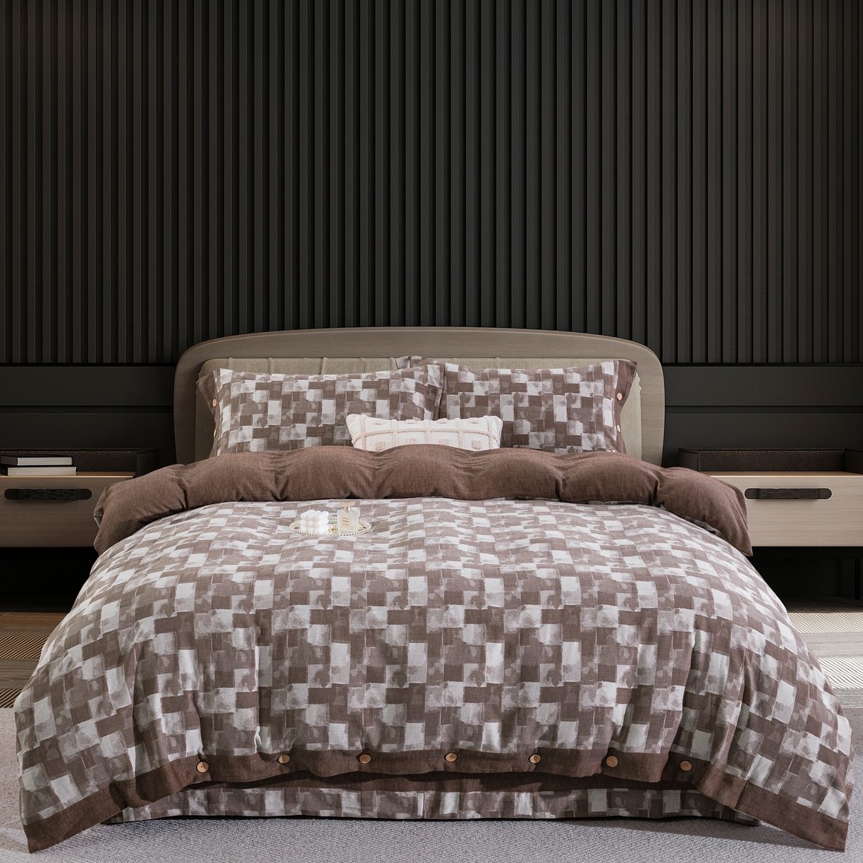 双层纱家居 2025新款全棉色织提花四件套-都市万象 都市万象-咖