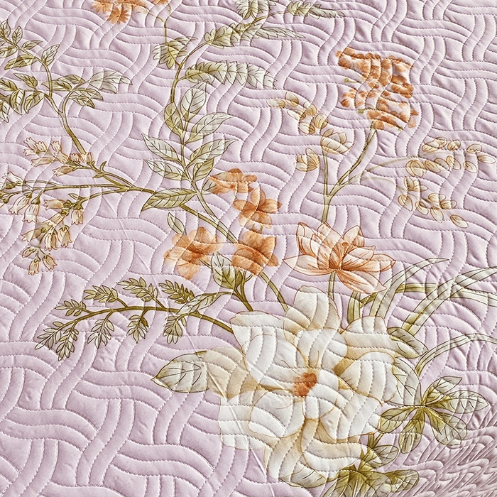 91家纺网 家纺一手货源 找家纺 畅畅家纺 2025春夏款13372全棉纯棉活性印花床盖夹棉加厚绗缝防滑床罩 春盛-紫