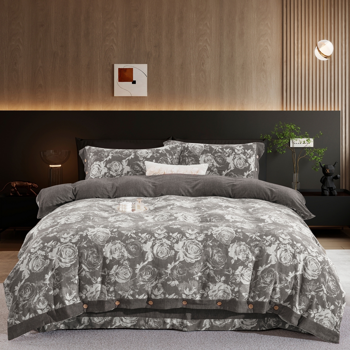 91家纺网 家纺一手货源 找家纺 （总）双层纱家居 2025新款全棉色织提花四件套-玫瑰庄园