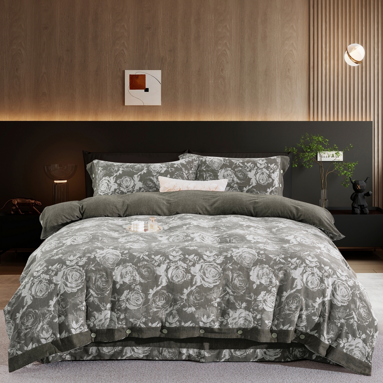 91家纺网 家纺一手货源 找家纺 （总）双层纱家居 2025新款全棉色织提花四件套-玫瑰庄园