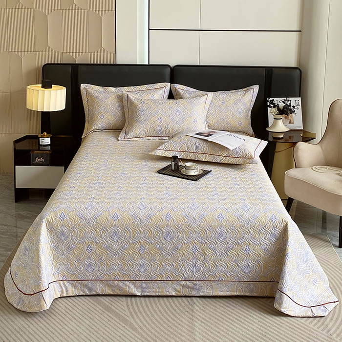 畅畅家纺 2025春夏款13372全棉纯棉活性印花床盖夹棉加厚绗缝防滑床罩 米拉