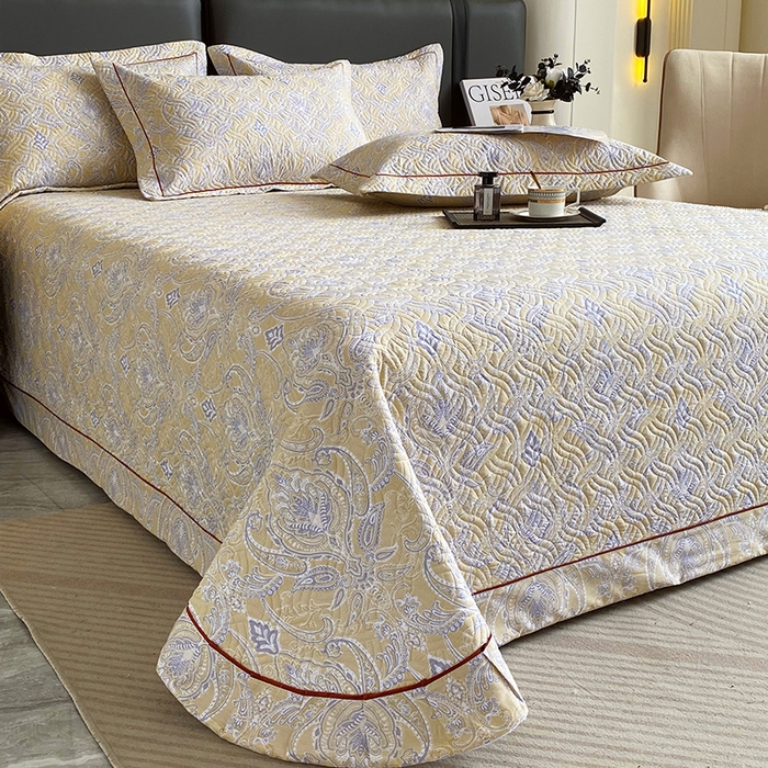 91家纺网 家纺一手货源 找家纺 畅畅家纺 2025春夏款13372全棉纯棉活性印花床盖夹棉加厚绗缝防滑床罩 米拉