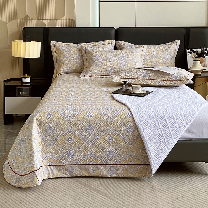 91家纺网 家纺一手货源 找家纺 畅畅家纺 2025春夏款13372全棉纯棉活性印花床盖夹棉加厚绗缝防滑床罩 米拉