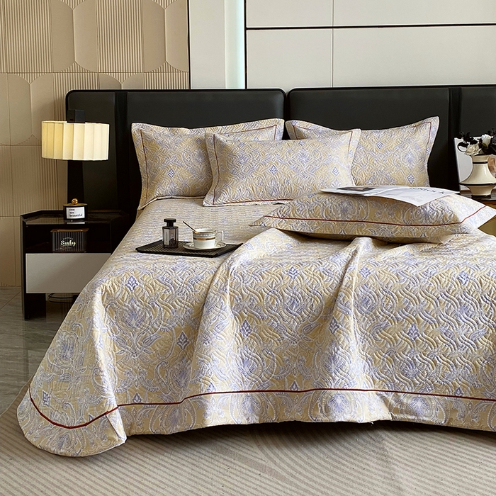 91家纺网 家纺一手货源 找家纺 畅畅家纺 2025春夏款13372全棉纯棉活性印花床盖夹棉加厚绗缝防滑床罩 米拉