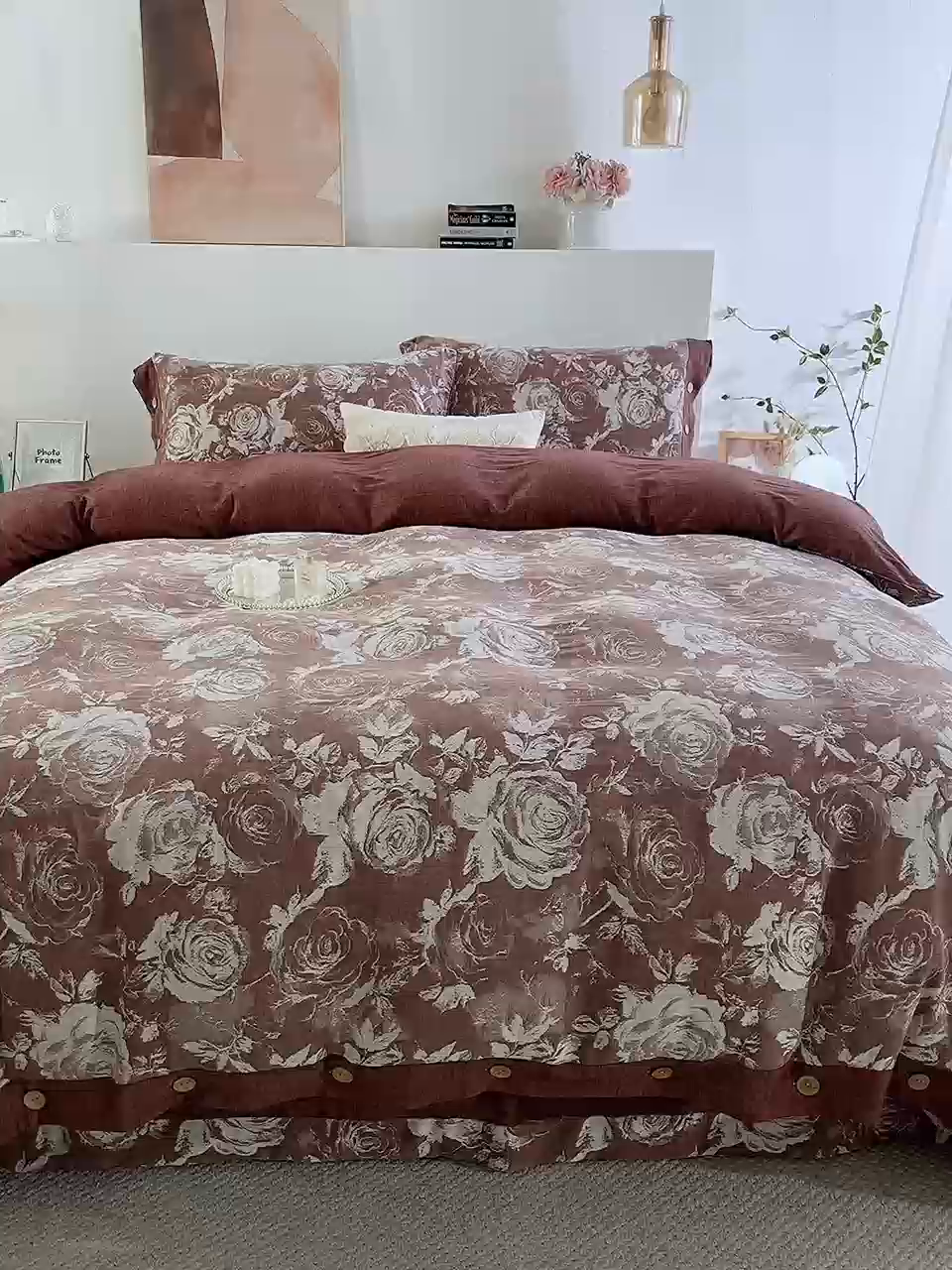 91家纺网 家纺一手货源 找家纺 （总）双层纱家居 2025新款全棉色织提花四件套-玫瑰庄园