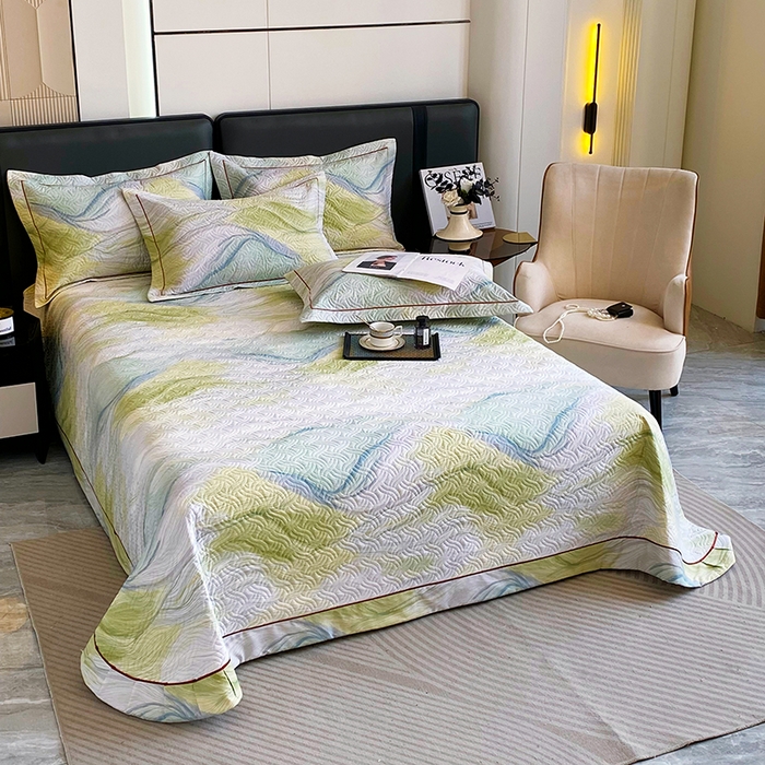 91家纺网 家纺一手货源 找家纺 畅畅家纺 2025春夏款13372全棉纯棉活性印花床盖夹棉加厚绗缝防滑床罩 时尚线条