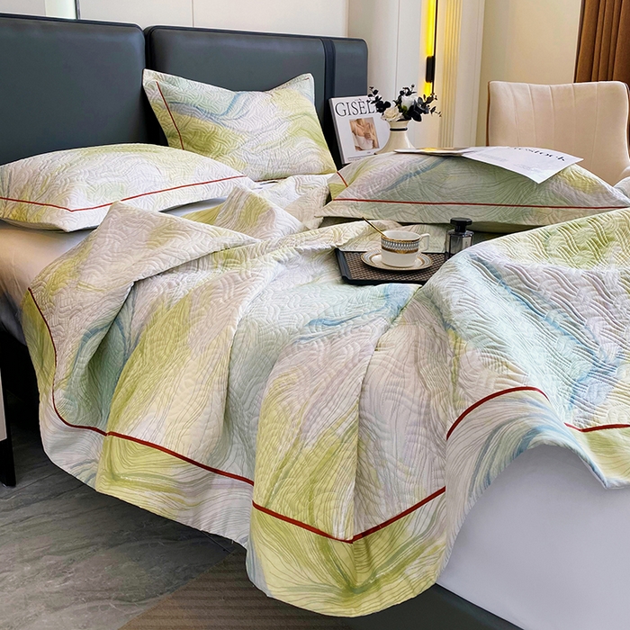 91家纺网 家纺一手货源 找家纺 畅畅家纺 2025春夏款13372全棉纯棉活性印花床盖夹棉加厚绗缝防滑床罩 时尚线条