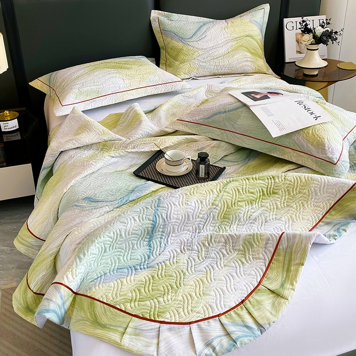 91家纺网 家纺一手货源 找家纺 畅畅家纺 2025春夏款13372全棉纯棉活性印花床盖夹棉加厚绗缝防滑床罩 时尚线条