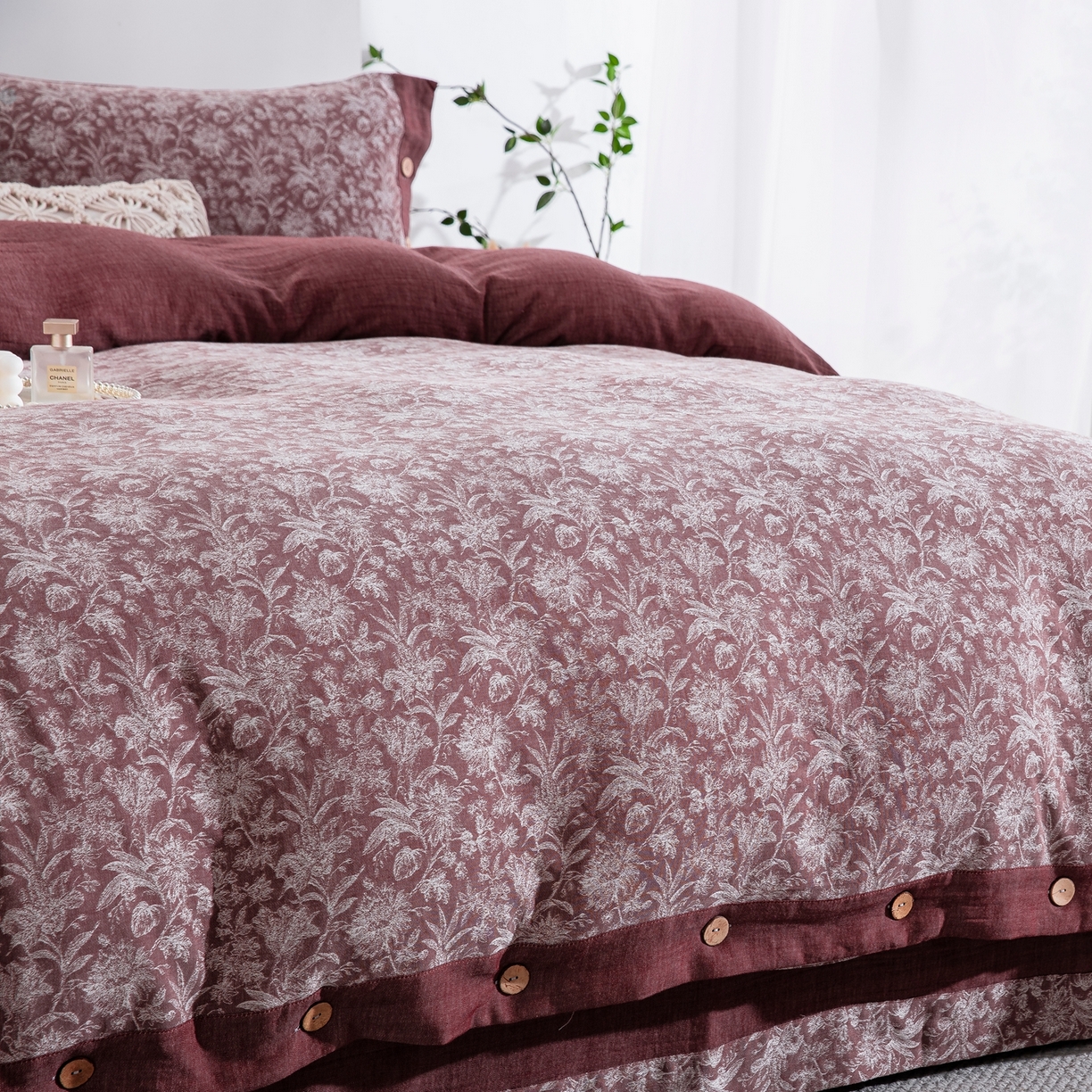 91家纺网 家纺一手货源 找家纺 （总）双层纱家居 2025新款全棉色织提花四件套-风华正茂