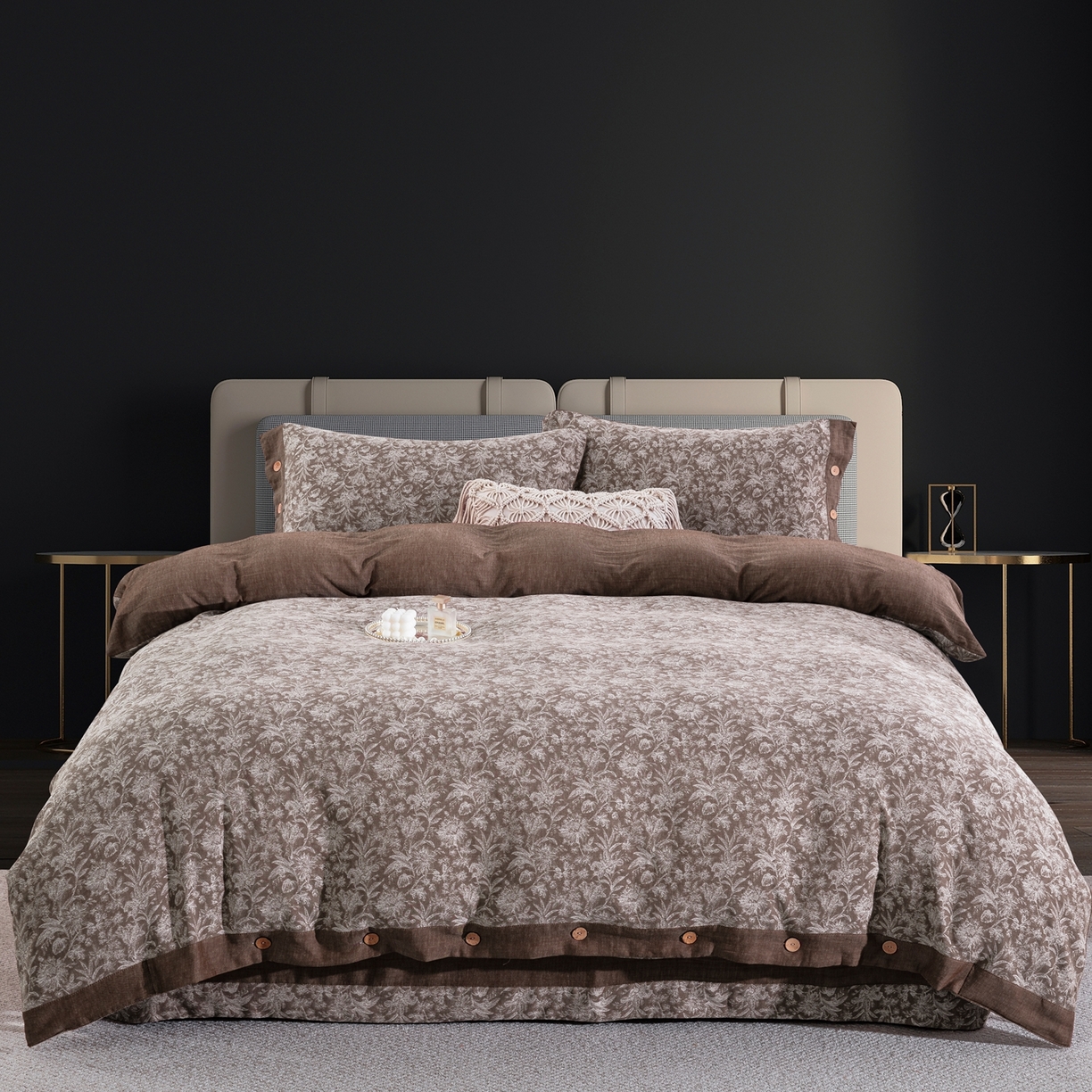 双层纱家居 2025新款全棉色织提花四件套-风华正茂 风华正茂-咖